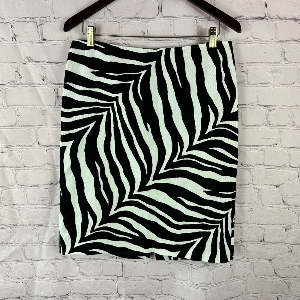 Talbots Zebra print knee length cotton Pencil Skirt womens 10 lined office
